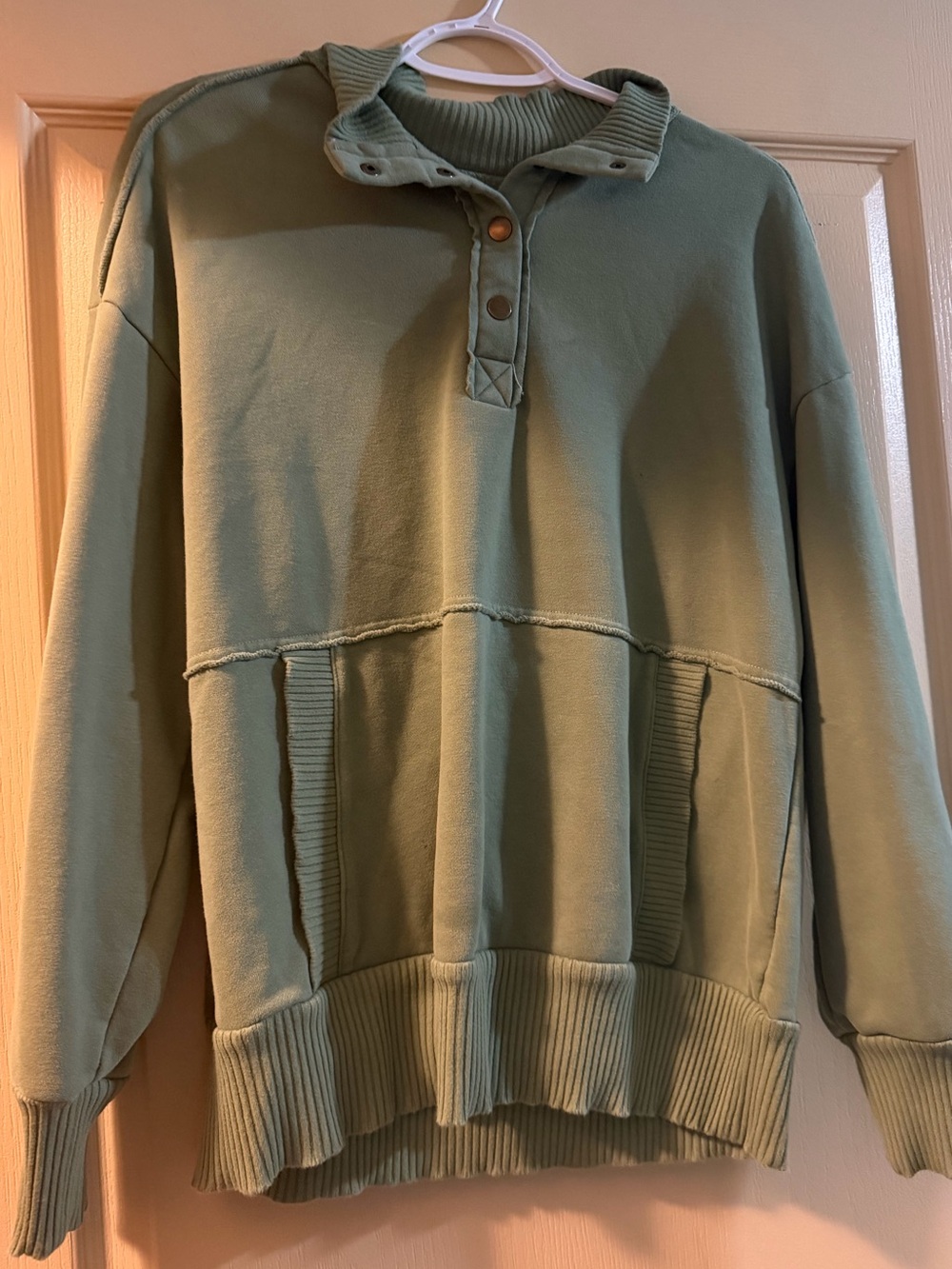 Men's Olive Crewneck Pullover Sweater with Henley Buttons